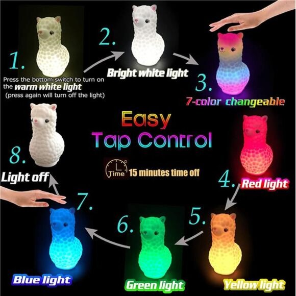 Alpaca Night Light for Kids Portable Rechargeable Llama Night Light Lamp - Picture 4 of 6